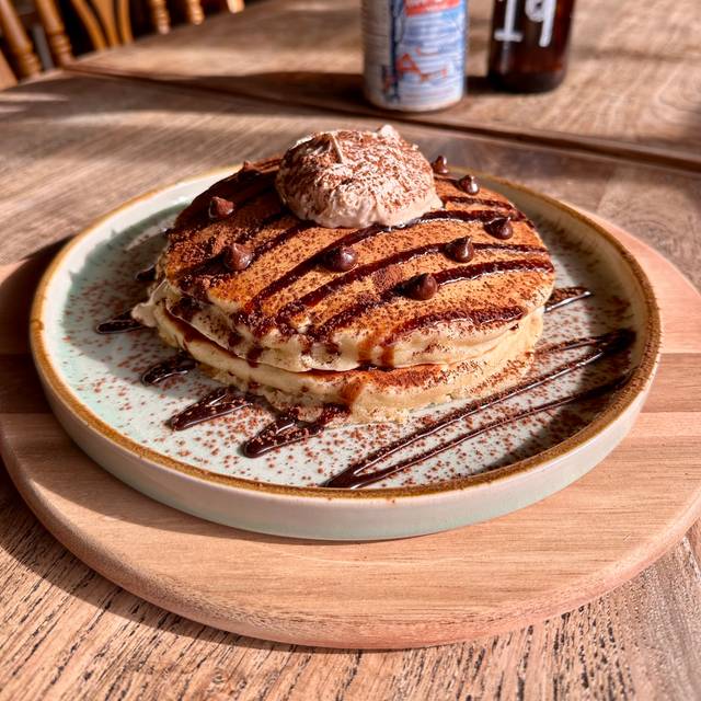 A stack of tiramisu pancakes at The Cabin in Sheffield