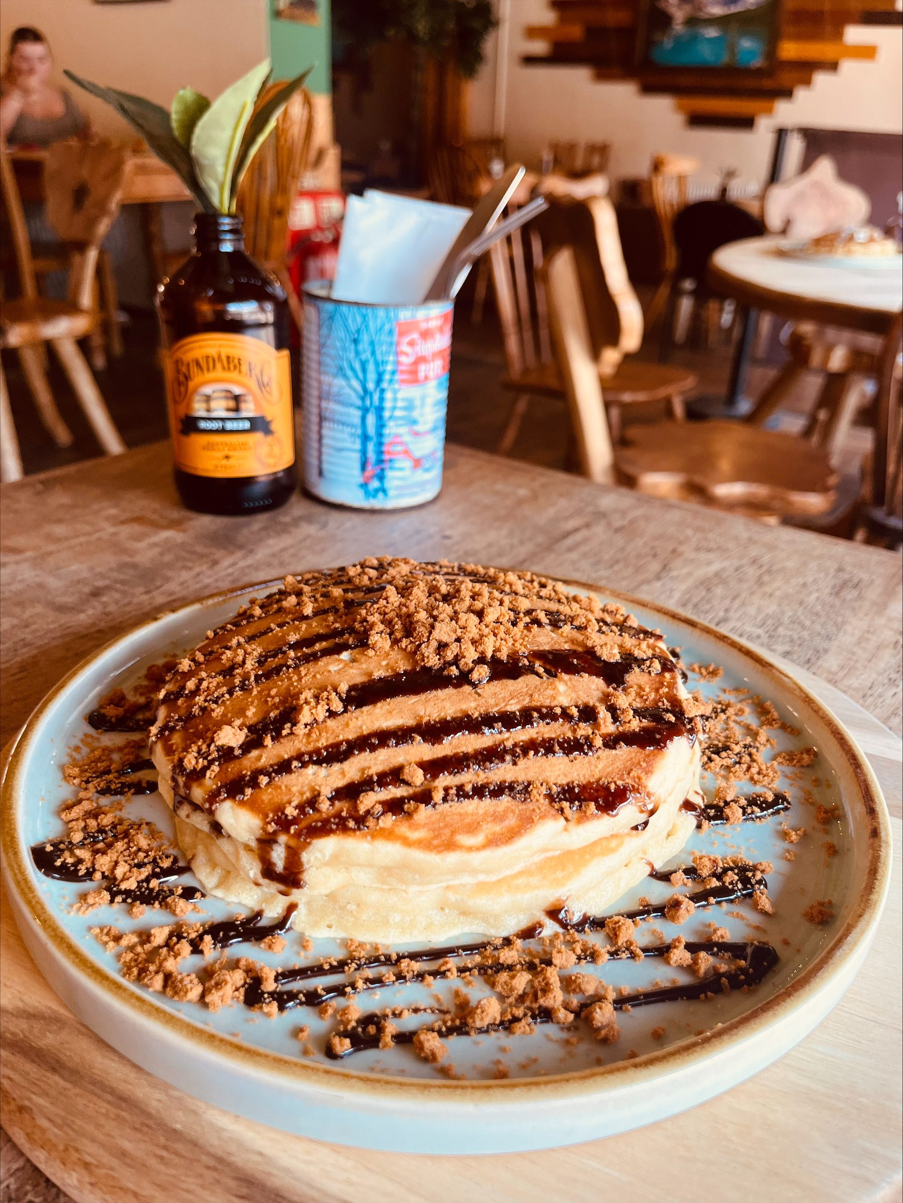 Stack of fluffy Biscoff pancakes at The Cabin – best pancakes in Sheffield